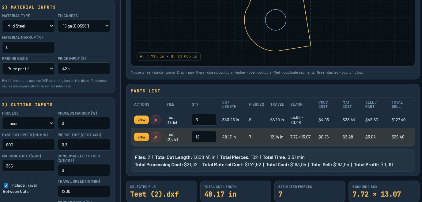 DXF estimator full interface